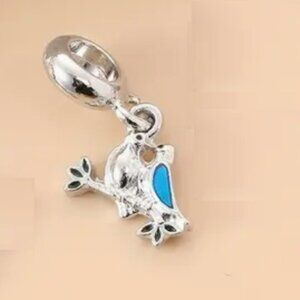 Cute Bird and Twig Silverplated Enamel Pendant Fashion Charm